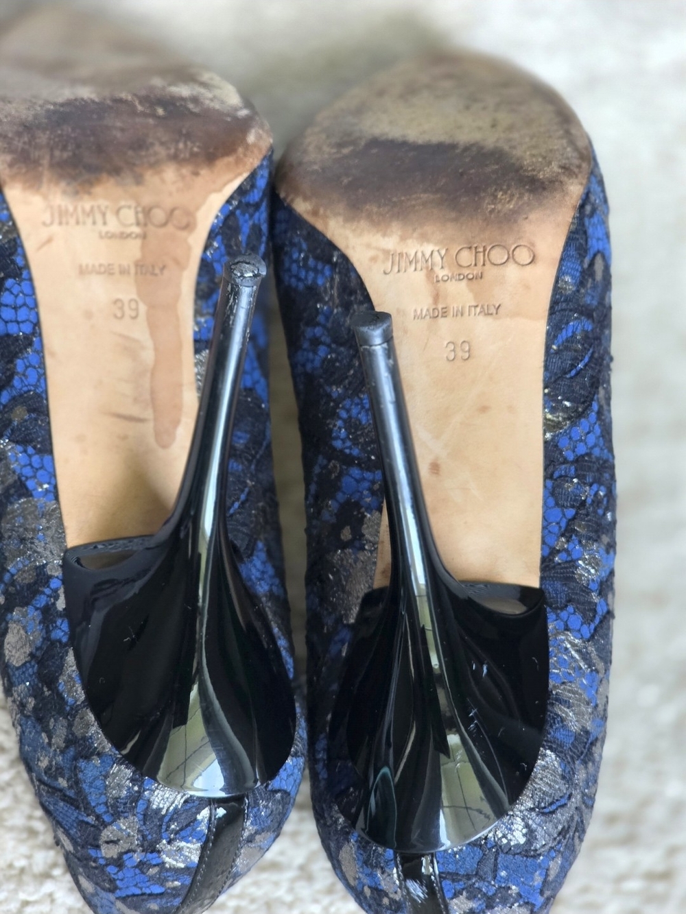 Jimmy Choo Blue and Silver Metallic Splatter Pointed Pump - Picture 7 of 7